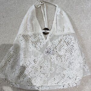 Chic Cream Crochet Halter Sweater